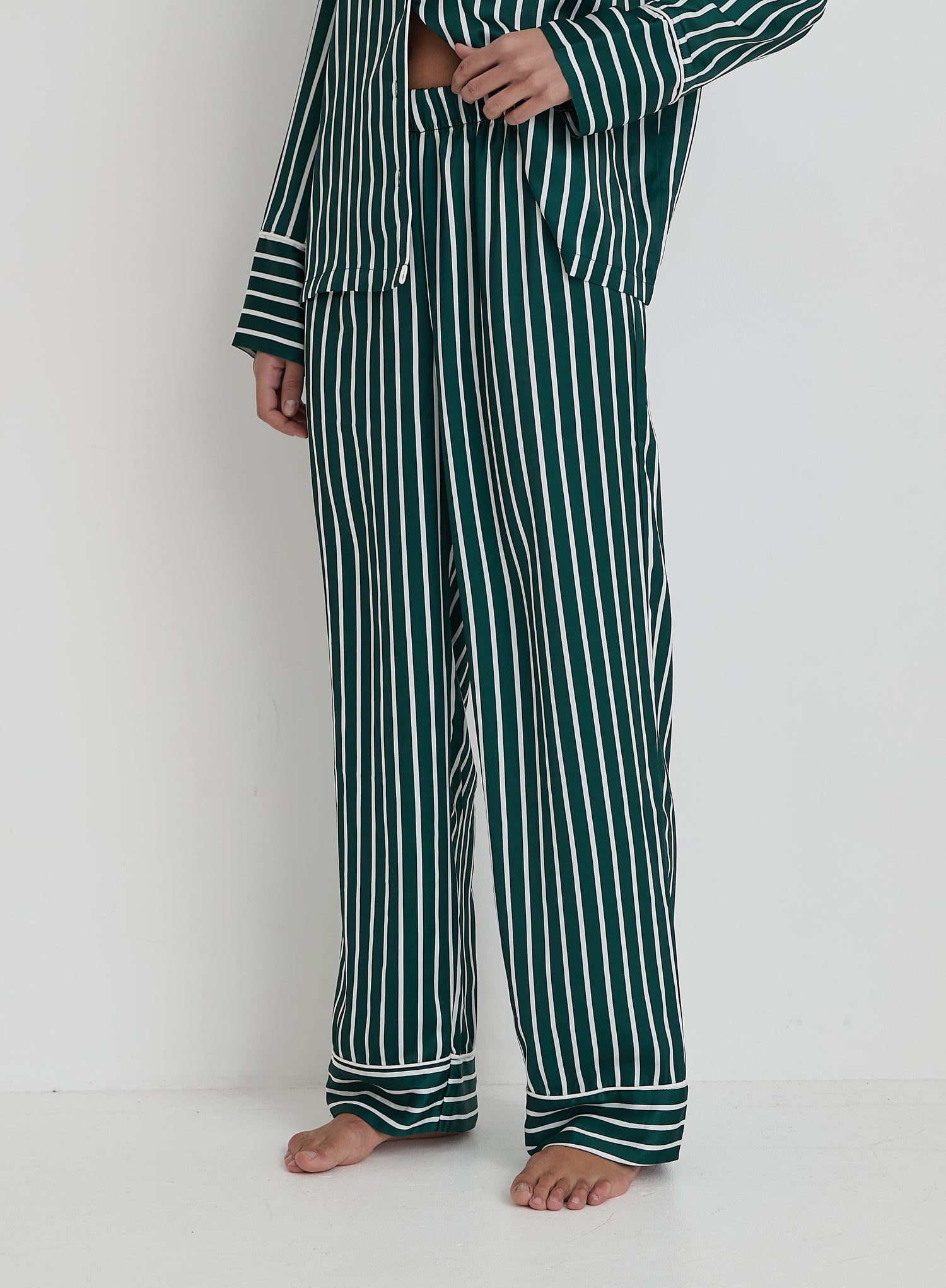 Green Striped Satin Pyjama Trouser